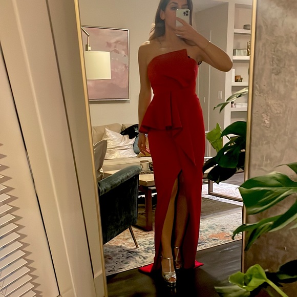 Black Halo Strapless Red Gown Dress - Picture 4 of 7